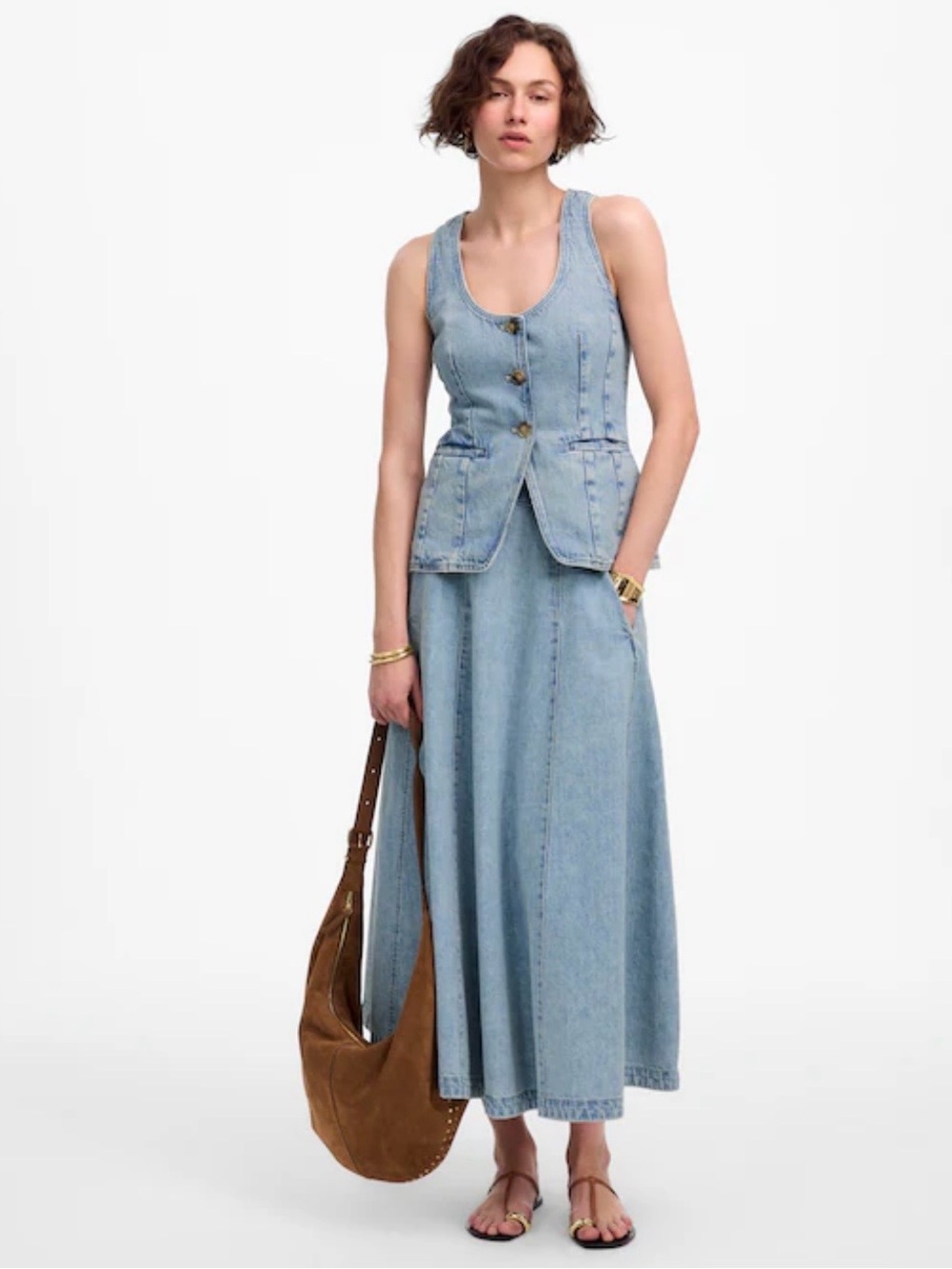 Denim Scoopneck Cutaway Vest in Edmonson Wash